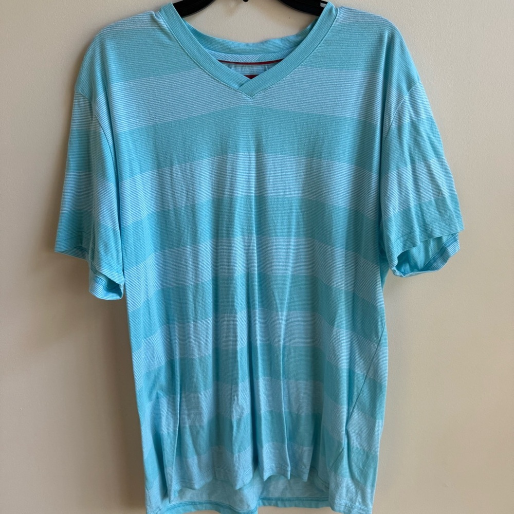 Alfani Blue Striped V-Neck Tee XL